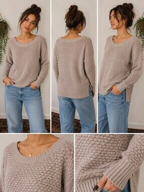 Fever Size M Boatneck Tan Colored Waffle Knit Sweater